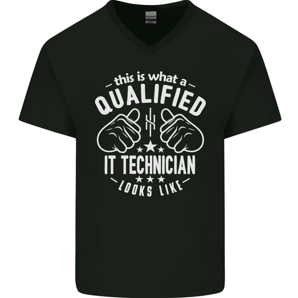 A Qualified IT Technician Looks Like Mens V-Neck Cotton T-Shirt