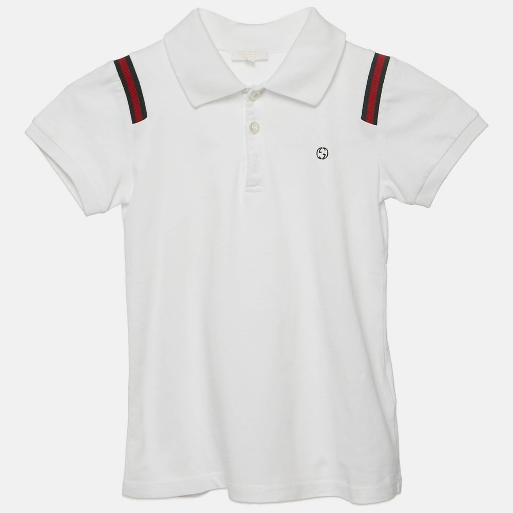 Gucci Kids White Web Collar Jersey Polo T-Shirt 6 Yrs