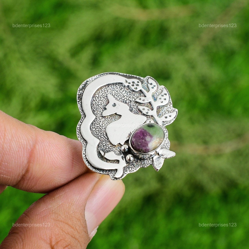 Mothers Day Sale Natural Ruby Zoisite Solitaire Sister Ring in 925 Silver-image