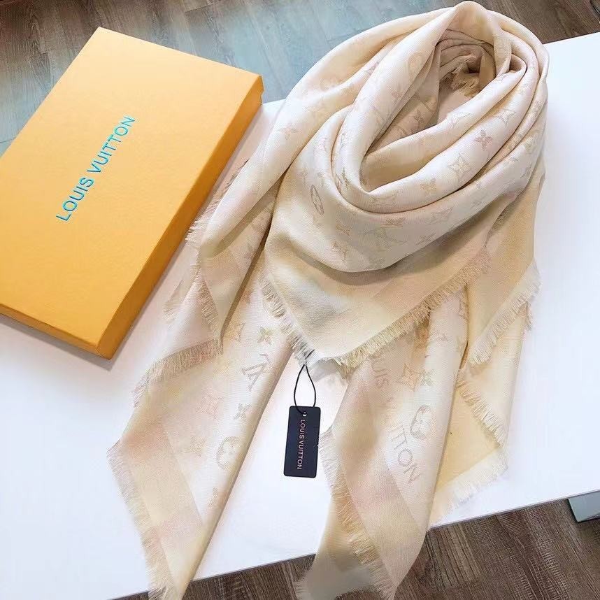Louis Vuitton Authentic Monogram Logomania Silk Poncho Shawl Beige