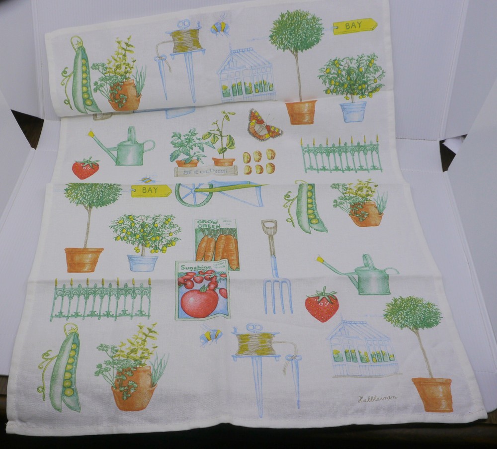 VINTAGE TRIOLINO, TRIO LINO COTTON LINEN KITCHEN TOWEL, GARDENING THEME, NEW