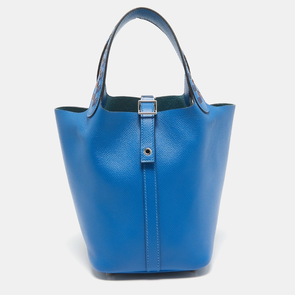 Hermes Picotin Lock 18 Bag in Bleu Zellige Epsom Leather with Tressage Detail