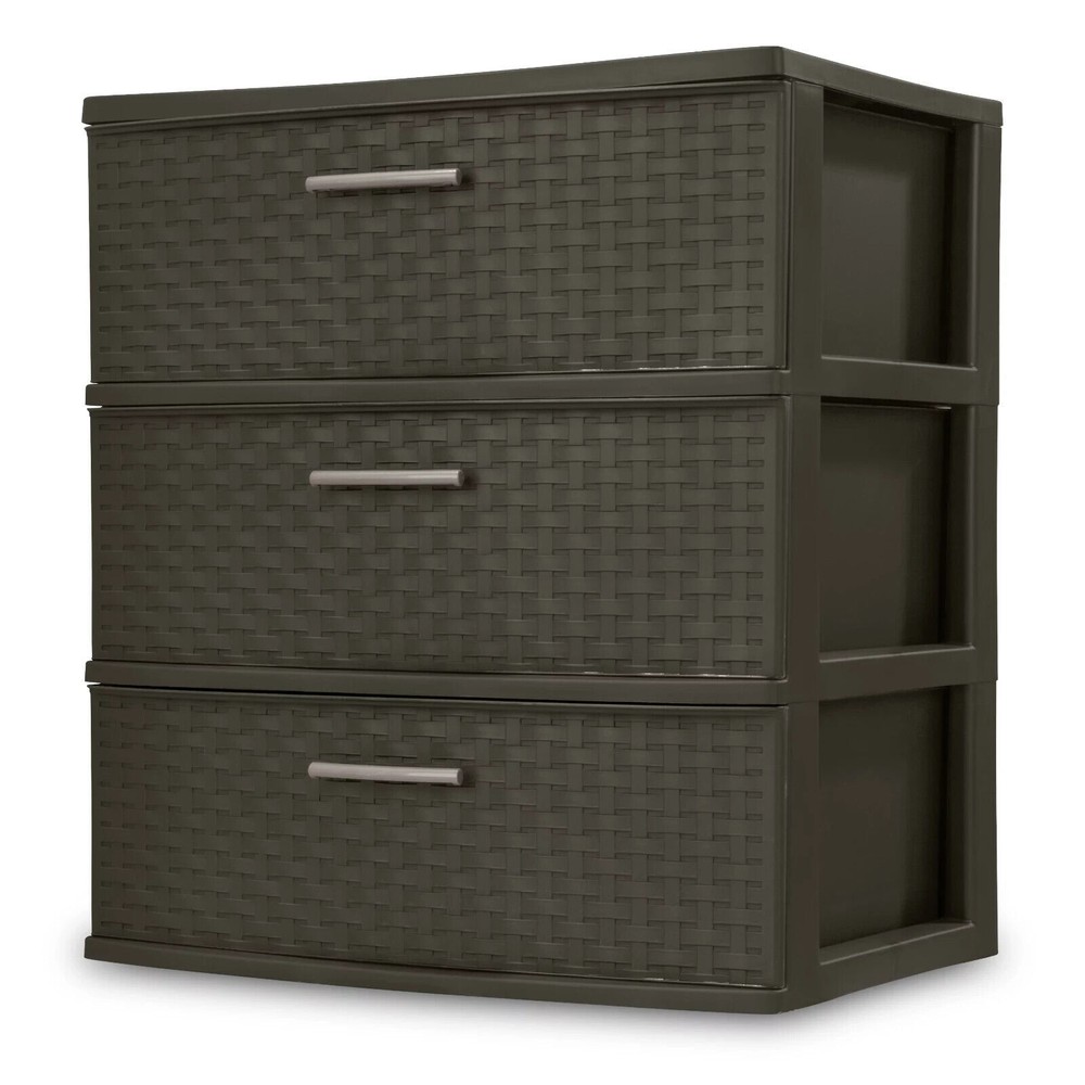 Sterilite 3 Drawer Wide Weave Tower Espresso，Lockers, bedside tables，new