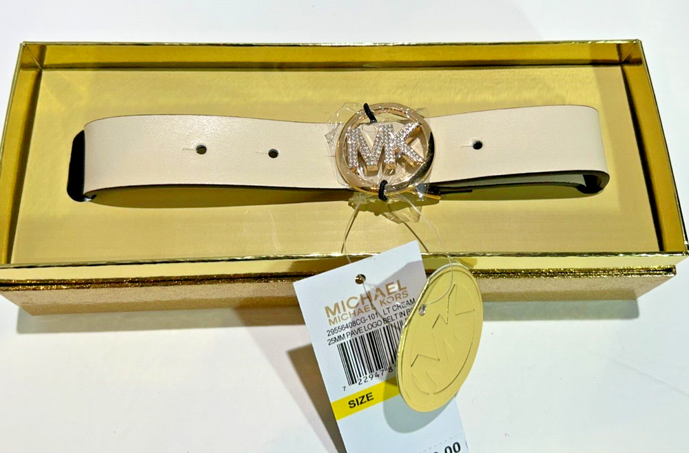 Michael Kors Off White Ivory Logo Belt Size L XL New
