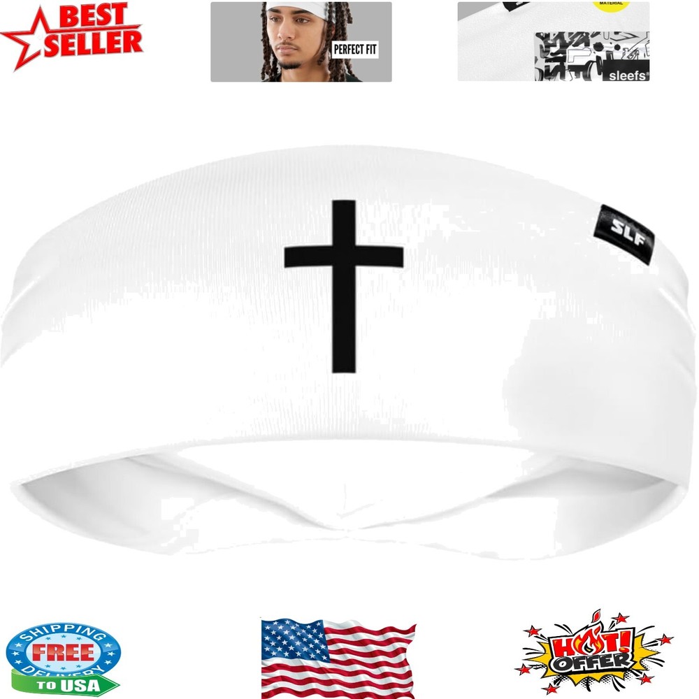 High-Performance Faith Cross White Headband - Perfect for Active Workouts