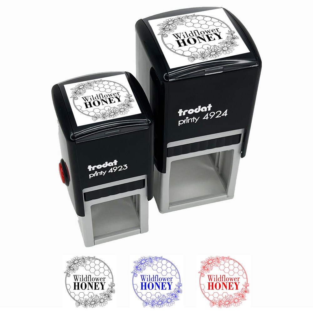 Wildflower Honey with Honeycombs Flowers Self-Inking Rubber Stamp Ink Stamper