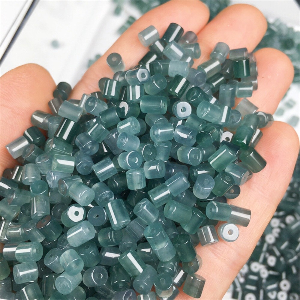 50PCS Natural Grade A Jade Jadeite Beads Blessing Smooth Cylinder Loose Pendant