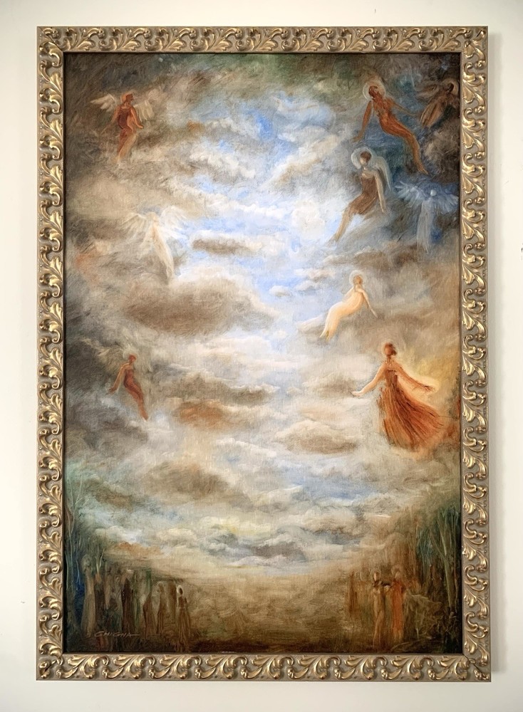 Original Framed Angelic Oil Painting “The Guardians” 36x24” Canvas Fine Art