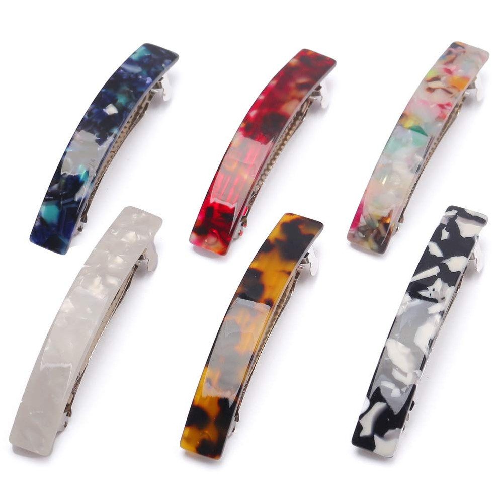 6 Pcs Hair Barrettes for Women, Tortoiseshell Flat Hair Clips French Design Hair