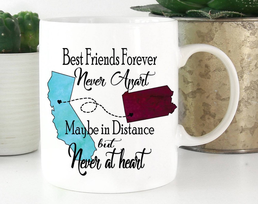 Best Friends Mug Long Distance Mug State Map Mug Bff Mug Bff Gift Distance