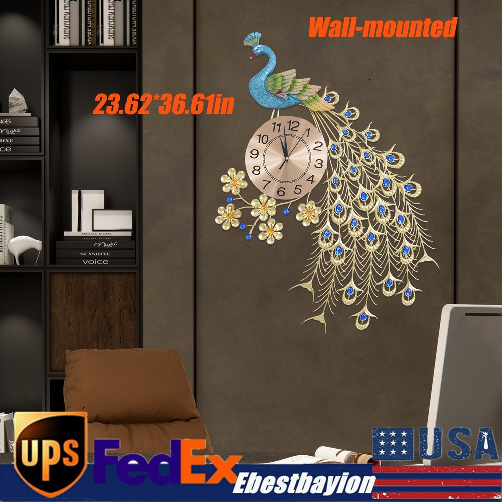 Wall Clock Large Peacock Wall Clock Wall Clock for Living Room Decor NEW