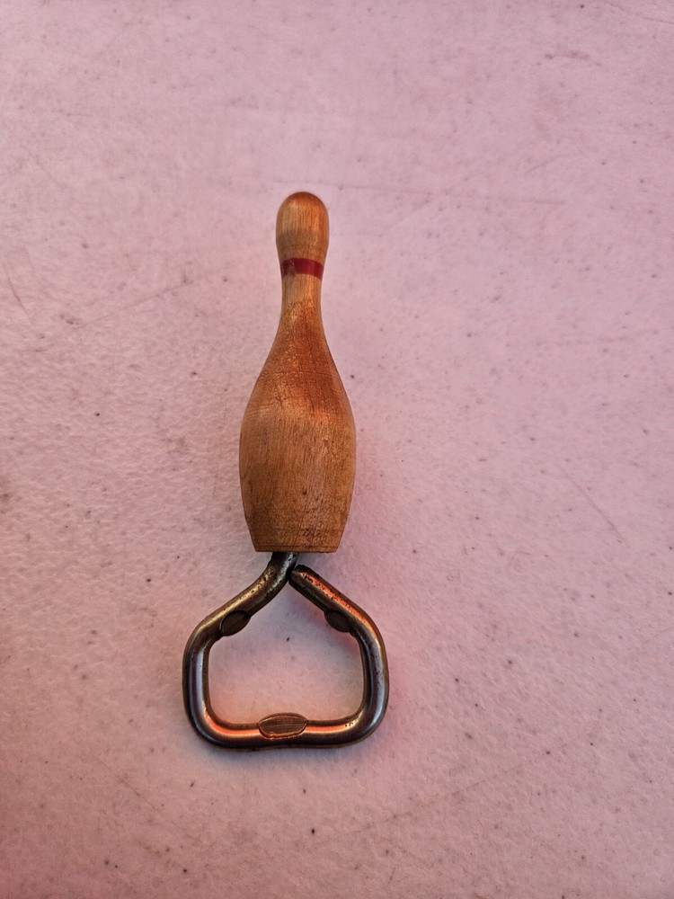 Bowling Pin Wooden Vintage Bottle Opener Beer Pull Church Key Breweriana