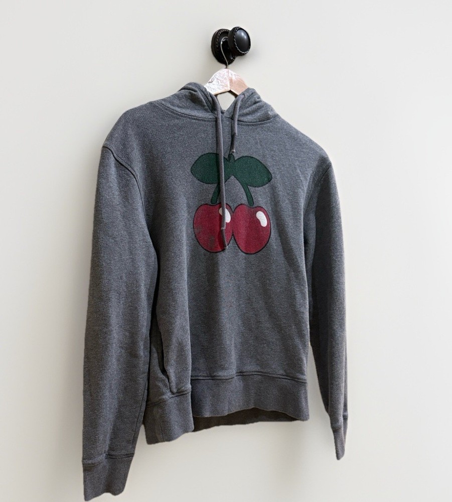 Vintage Y2K Pacha Ibiza Cherry Logo Hoodie Gray Sweatshirt Pullover M Medium