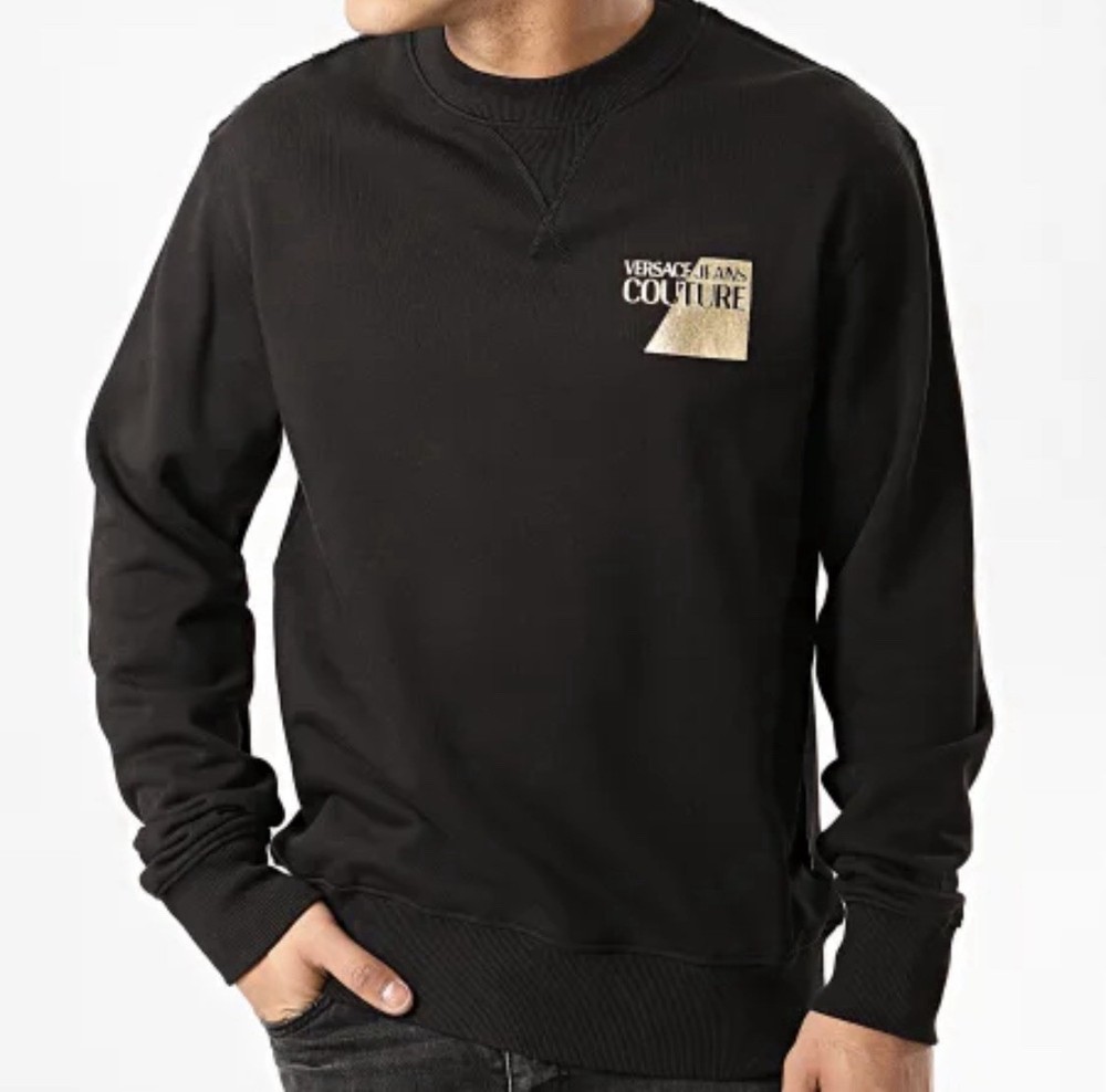 Versace Jeans Couture Metallic Logo-Print Cotton Sweatshirt in black, Size M