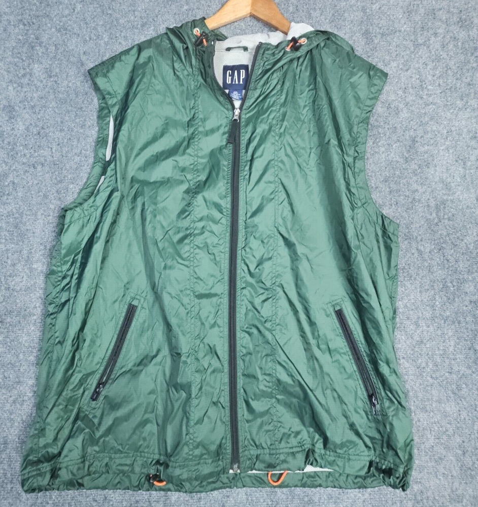 Gap Vintage Y2K Mens Green Vest With Hood Gap Size XXL Sleeveless Vented