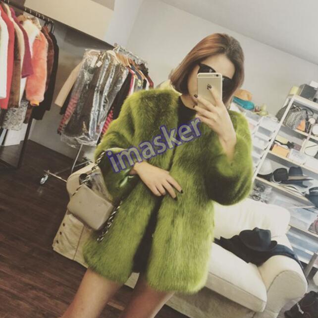 Korean Faux Mink Fur V-Neck Slim Short Coat for Women