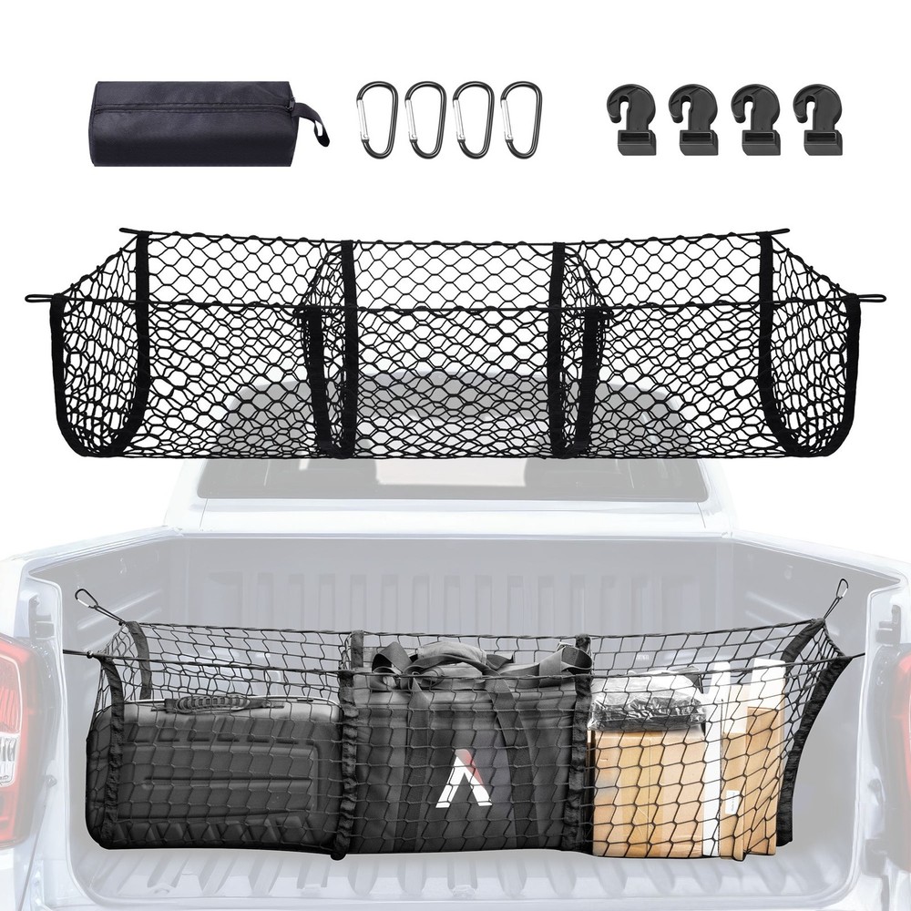 3 Pocket Truck Bed Cargo Net for Toyota Ford Dodge GMC Chevy Silverado,Universal