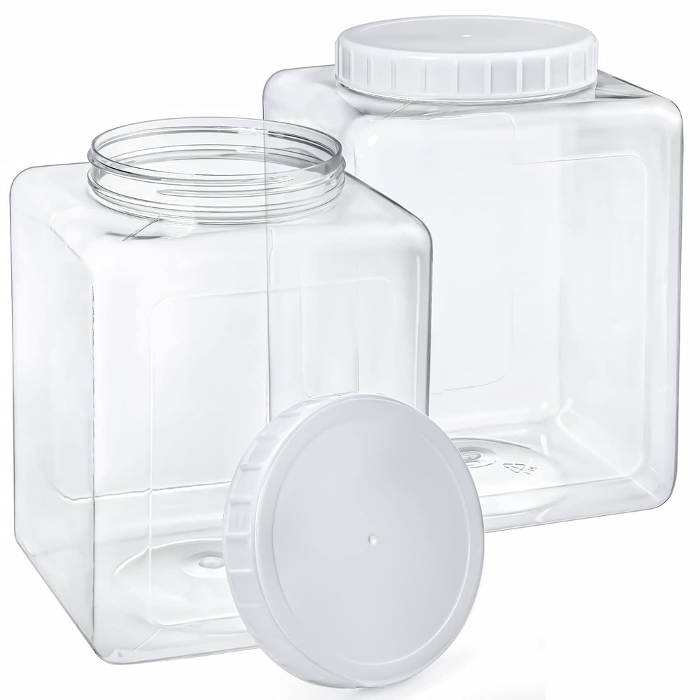 Clear Plastic Storage Jars w/ Lids 1.3 Gallon Square Food Containers 2 Pack