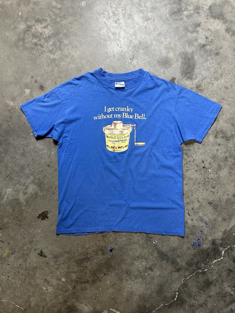 Vintage 80s Single Stitch I Get Cranky Without My Blue Bell Ice Cream Promo XL