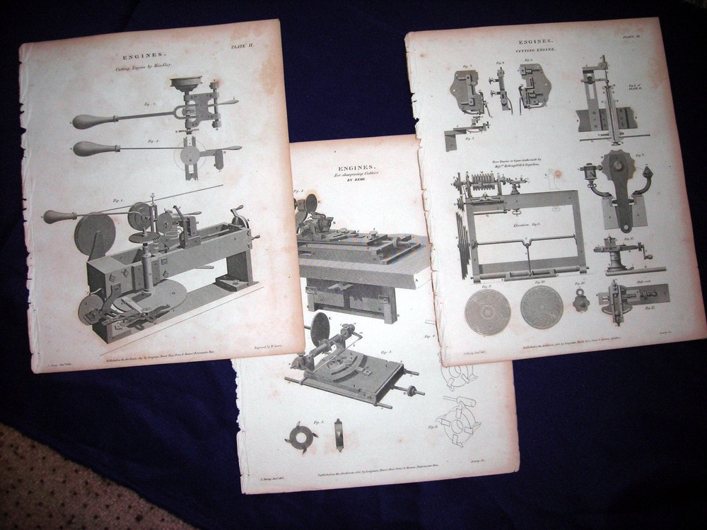 Hindley Cutting Engines-Rehe -1800s Engines Antique Copper Engraved Prints