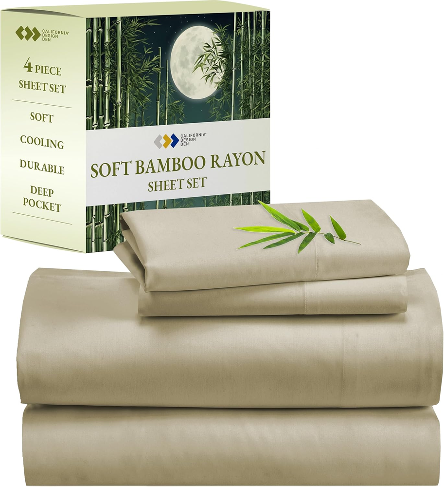 Queen Size Rayon from Bamboo Sheets Set, Cooling Rayon Sheets, Luxury Queen Size