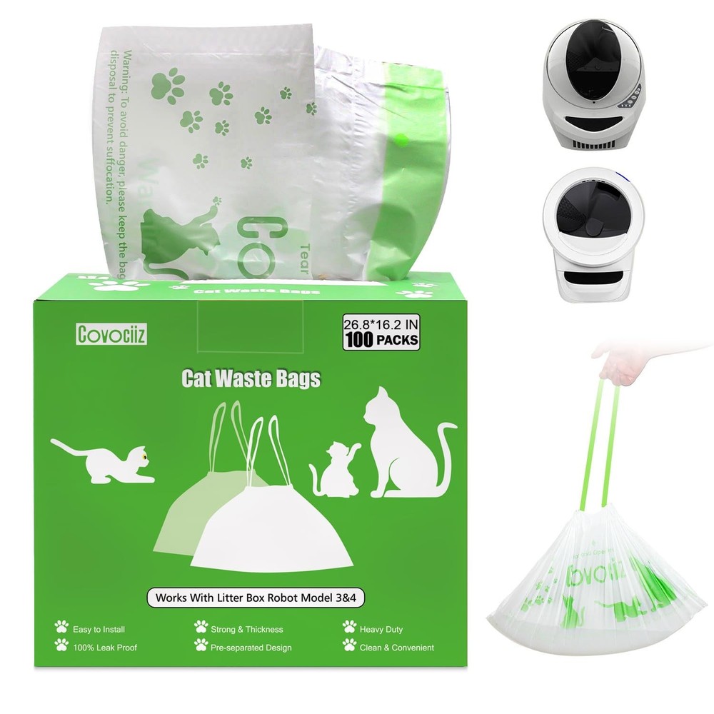 100 Pack Cat Litter Bags, Compatible with Litter Robot 3 and 4 Waste Bags, Th...