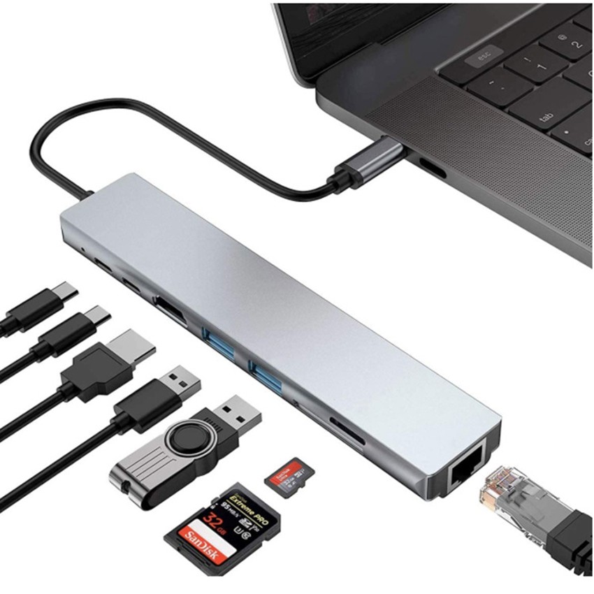 8-in-1 4K USB-C Hub with 87W PD, HDMI, USB 3.0, SD/TF, RJ45