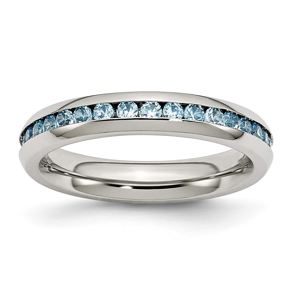 Stainless Steel Polished 4mm December Teal Cubic Zirconia Ring Size 6