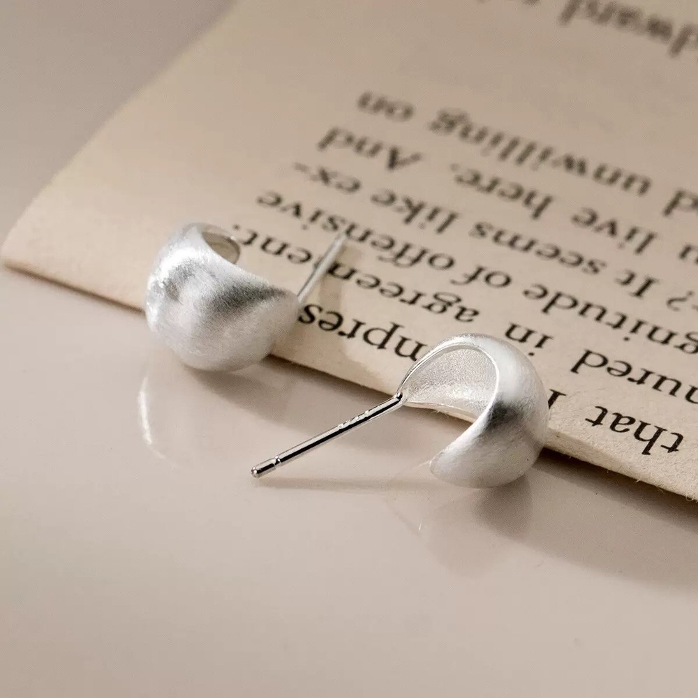 S925 Sterling Silver Matte Hoop Earrings Contemporary Style for Women