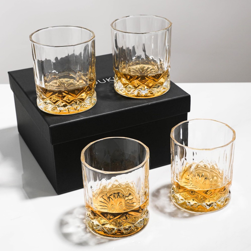 11 oz Crystal Old Fashioned Whiskey Glasses Set - Elegant Lowball Barware Rocks Glass