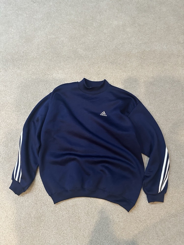 Vintage 90s Adidas Mens Navy Blue  Crewneck Sweater Size L Retro. FREE SHIPPING