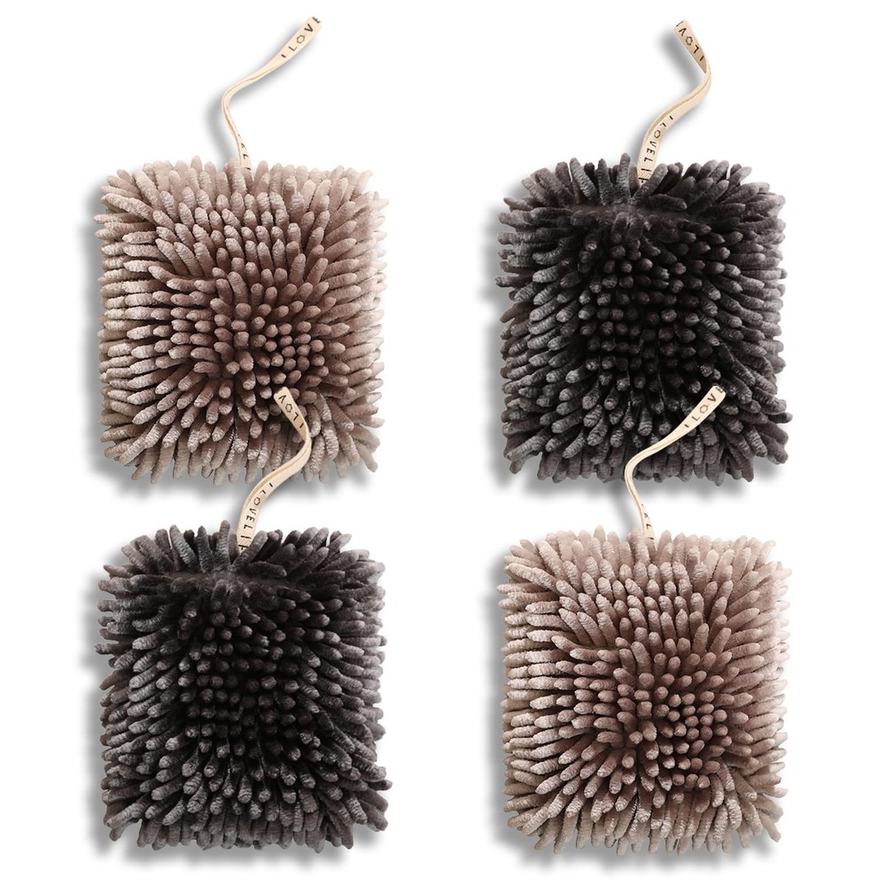 Fuzzy Ball Hand Towel Set of 4 Hanging Chenille Puff Ball Hand Towels Super A...