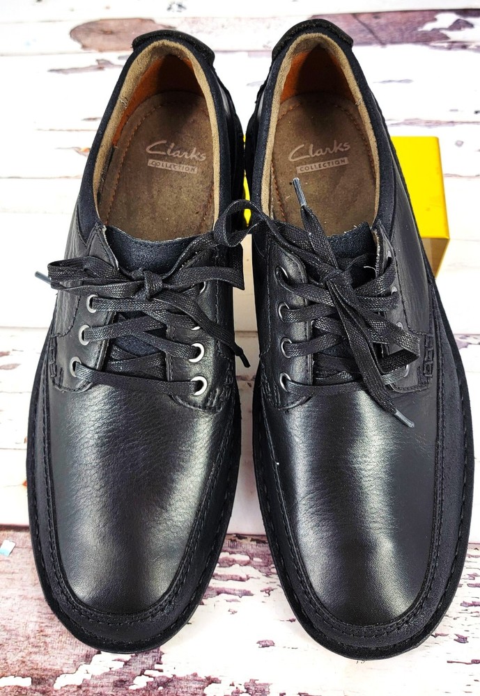 Clarks Mens 10.5 Black Leather Plaid Lace-Up Oxford Comfort Shoes