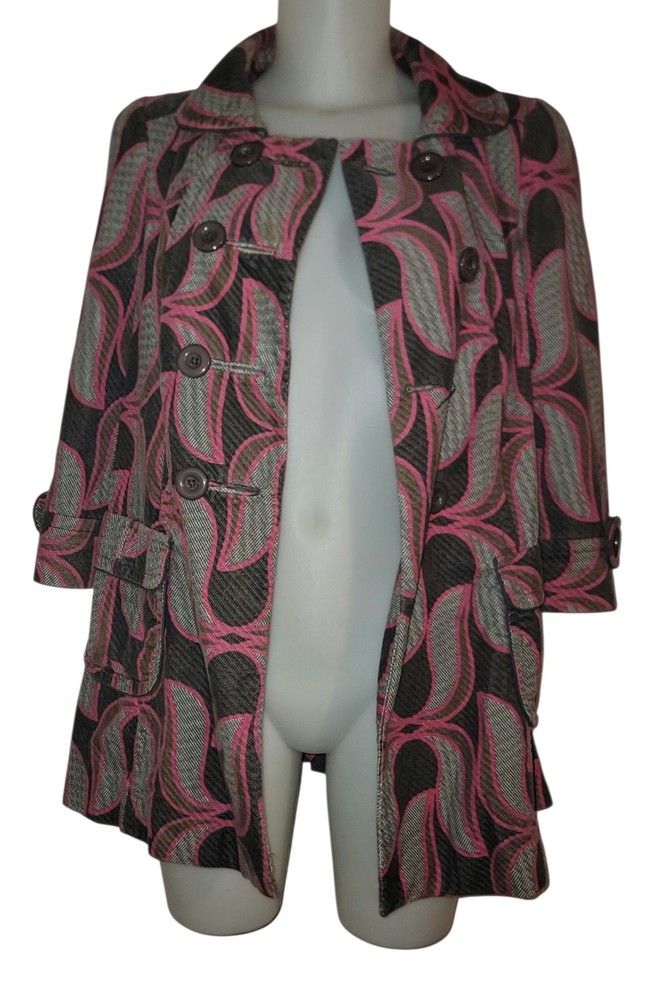 Elevenses Anthropologie Sz 6 Women Pink Lotus Leaf Double Breasted Pea Coat FLAW-image