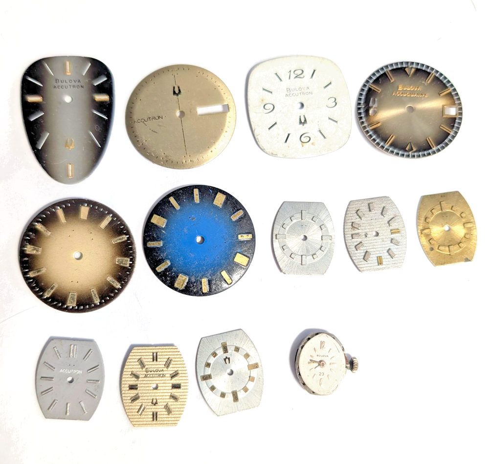 Bulova Watch Dials Inc. Rare Teardrop 12pcs + 1 Movement Accutron Repair / Parts