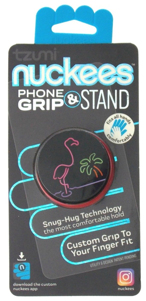Nuckees Magnetic Phone Grip Stand Set of 2 with Flamingo Palm Tree Gel Design 360 Rotation