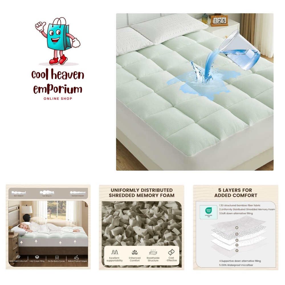 Full Size Shredded Memory Foam Mattress Topper with Bamboo Viscose Cover-image