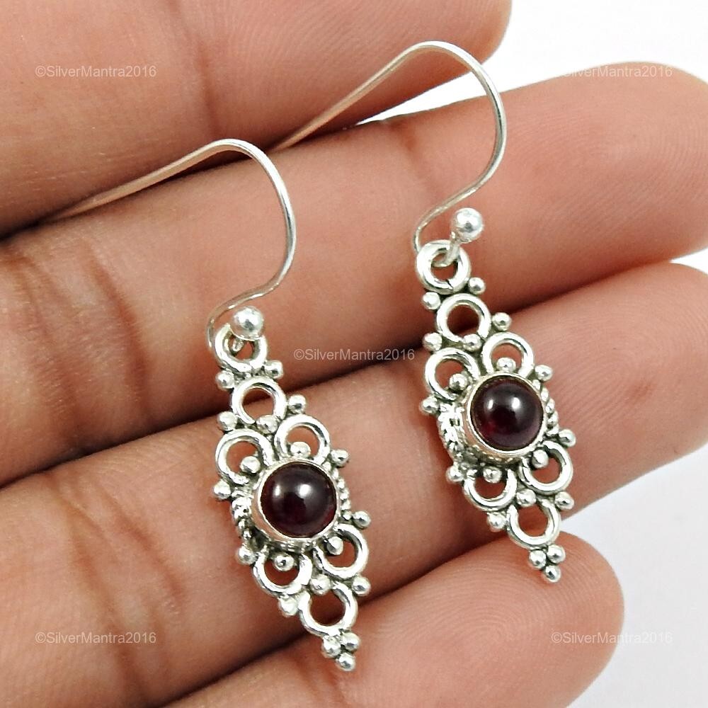 Natural Garnet 925 Sterling Silver Bezel Dangling Earrings for Mother's Day or Birthday Gift-image