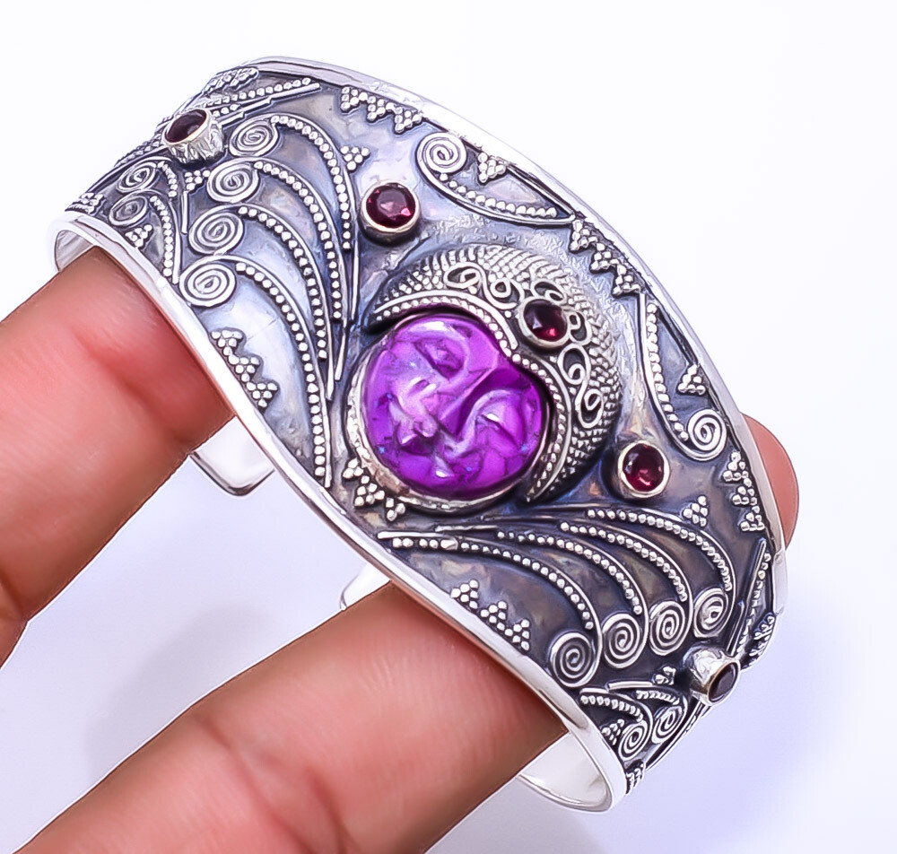 Copper Purple Turquoise & Purple Amethyst 925 Sterling Silver Bali Cuff 6.99