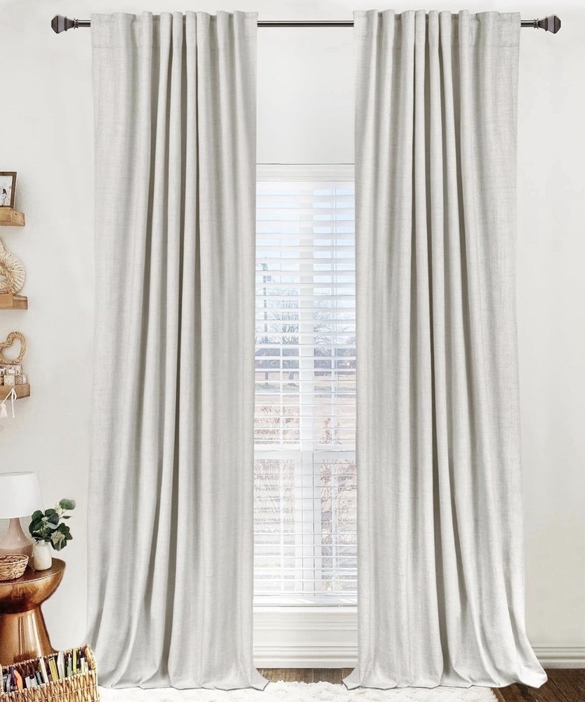 100% Blackout Curtains 50x96 Beige Linen Thermal Rod Pocket Back Tab 2 Panels