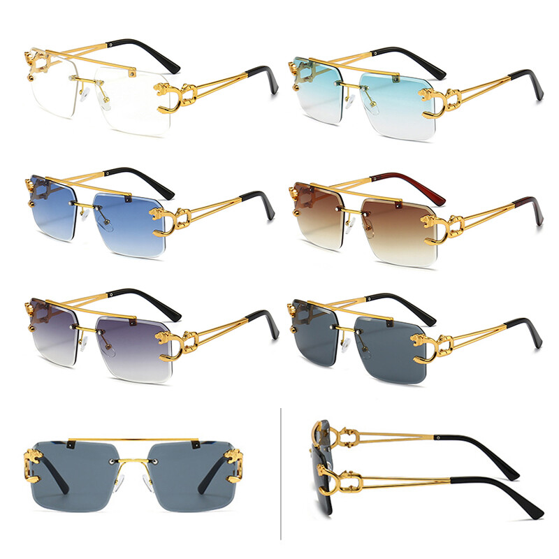 Fashion Square Rimless Pilot Sunglasses Retro Metal Bar Hip Hop Shade Glasses