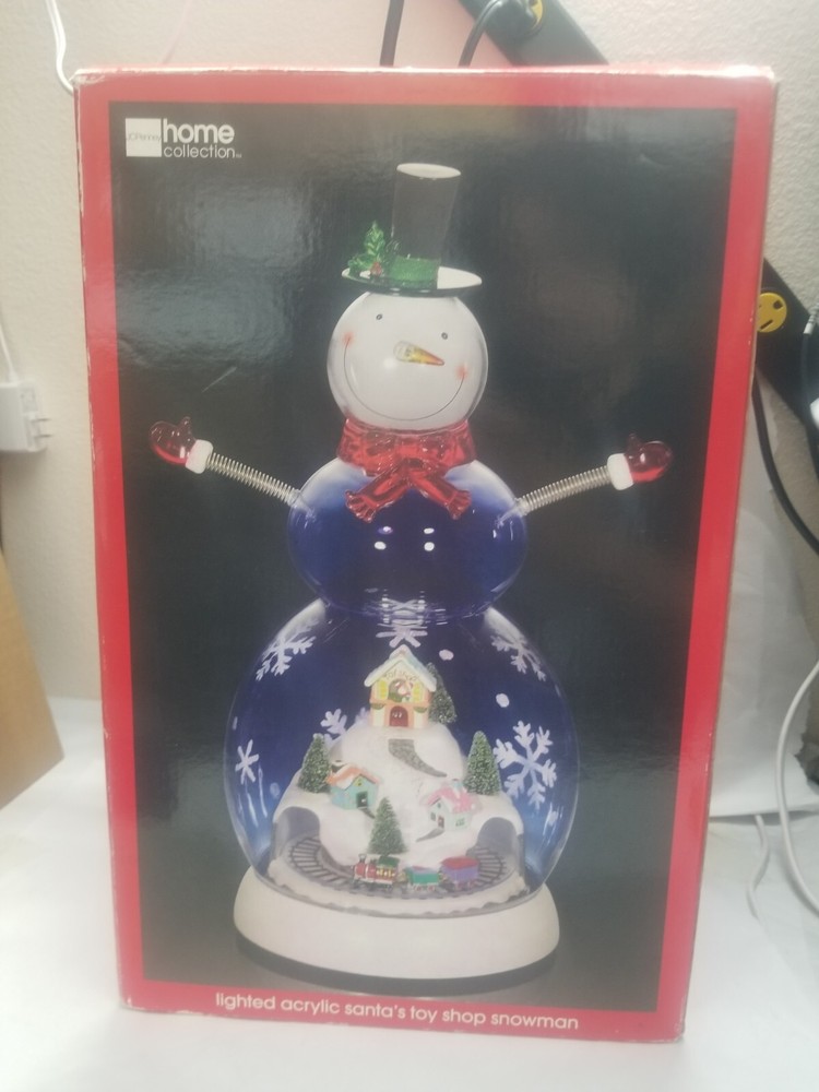 Vintage JCPenney Acrylic Santa Toy Shop Train Snow Globe with Snowman Light & Music