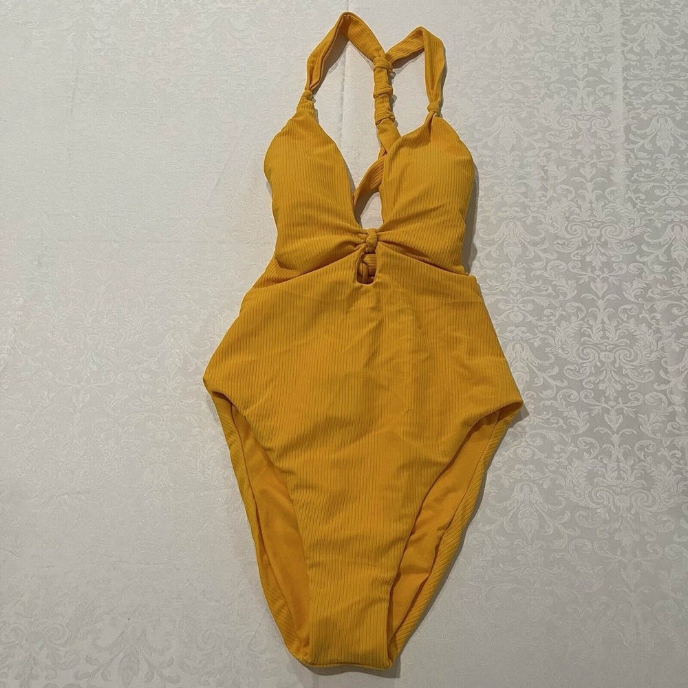 Bar III Brand Plunge One Piece Swimsuit Marigold Size Medium NWOT