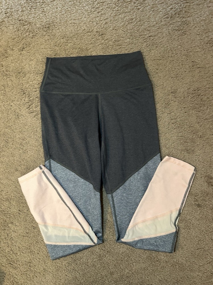 Aerie Chill Play Move Gray Light Pink Mesh Leggings Size M Yoga Activewear