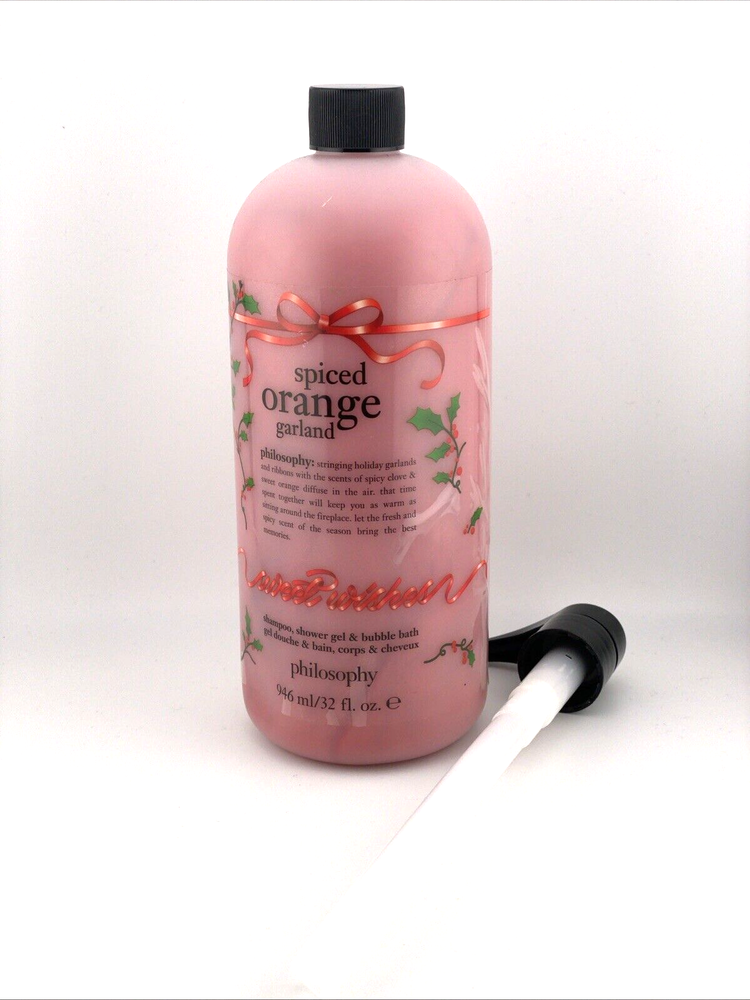 Philosophy Spiced Orange Garland Shampoo Shower Gel Bubble Bath 32 oz with Pump
