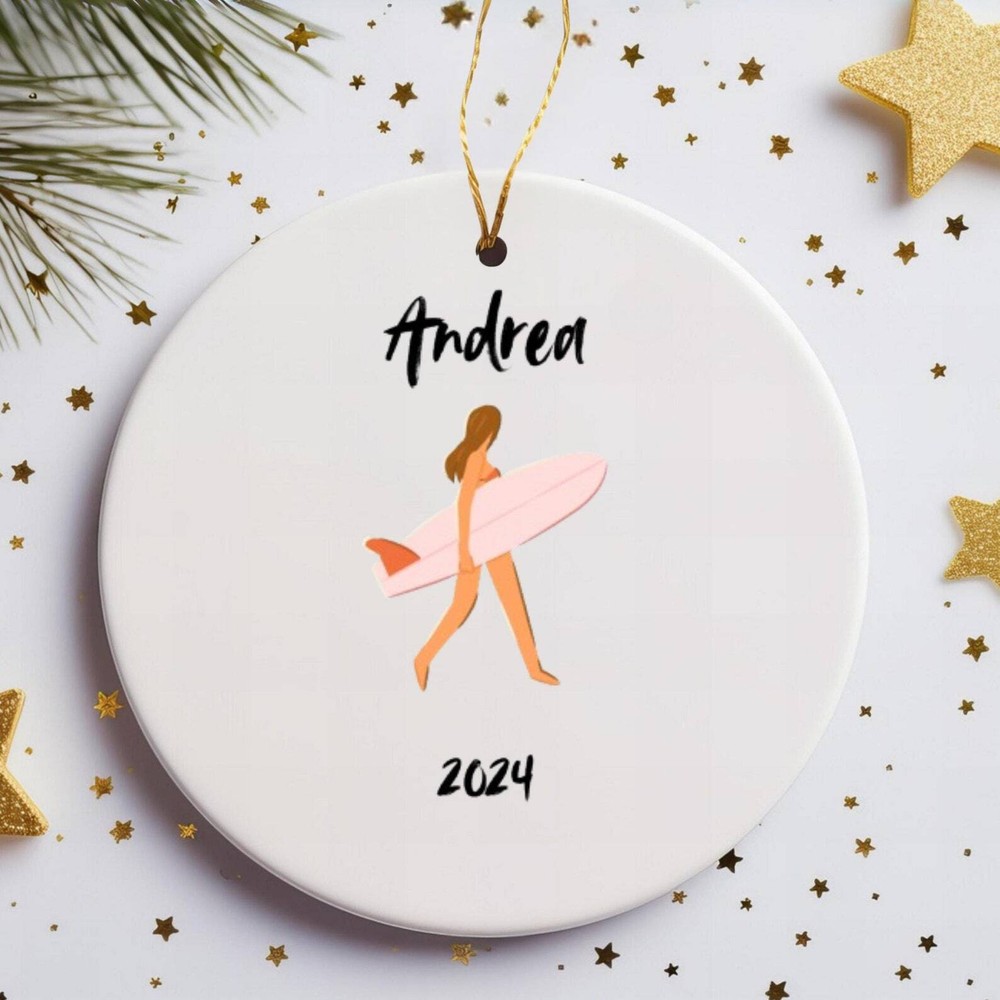 Personalized Surfer Ornament 2024 Beach Lover Ornament Surfing Gift