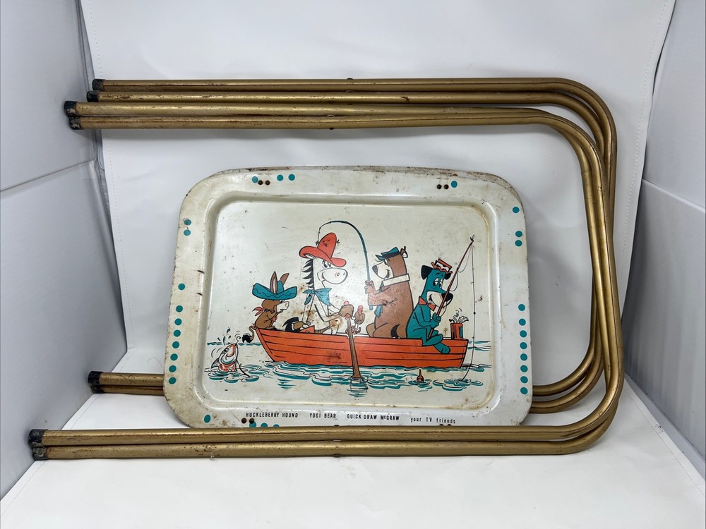 2 Vintage Hanna Barbera Metal TV Trays 1960s Yogi Bear And Friends