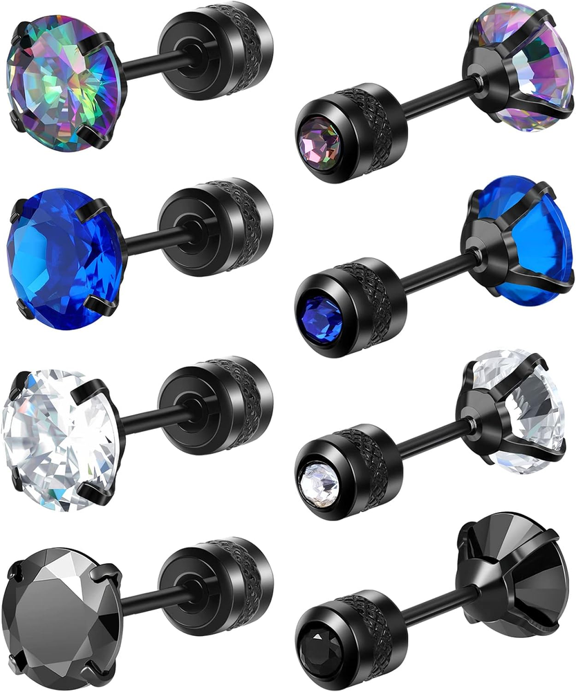 Pack of Titanium Earrings Screw Back Stud for Women Men Surgical Steel Earrings