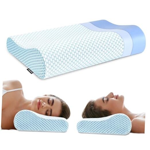 Ergonomic Memory Foam Cervical Pillow for Neck Support in Blue