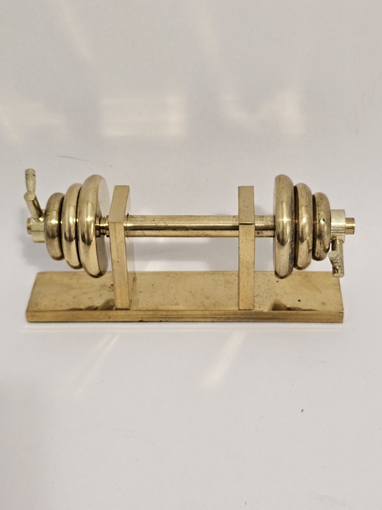 Vintage Brass Barbell Weight Set Paperweight Miniature AV